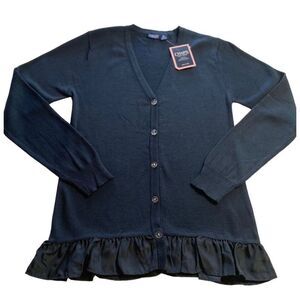 CHAPS GIRLS XL(16) Ruffled NAVY Cardigan Sweater